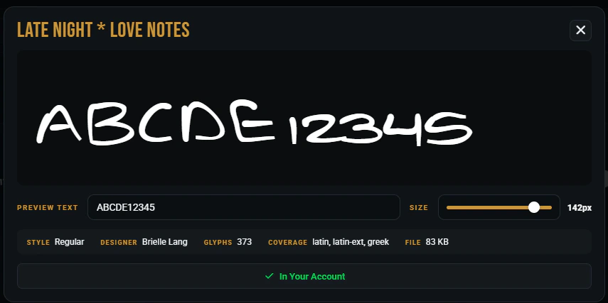 Font Library full preview modal with larger lettering and font controls