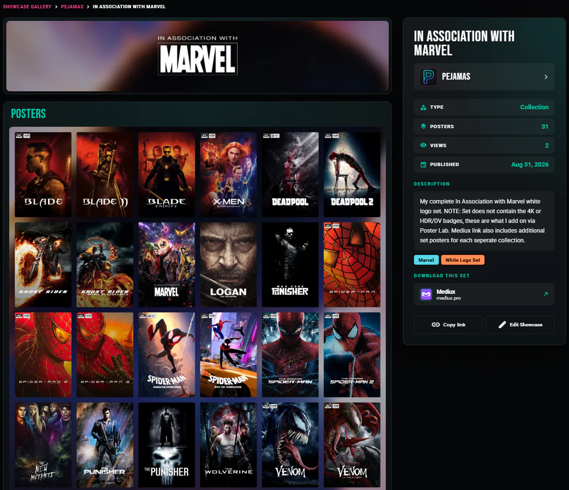 A published Reacher showcase page with its set details